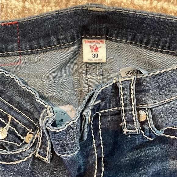 Women’s TRUE RELIGION Bootcut Distressed Blue Jeans Sz 30 - Picture 5 of 8